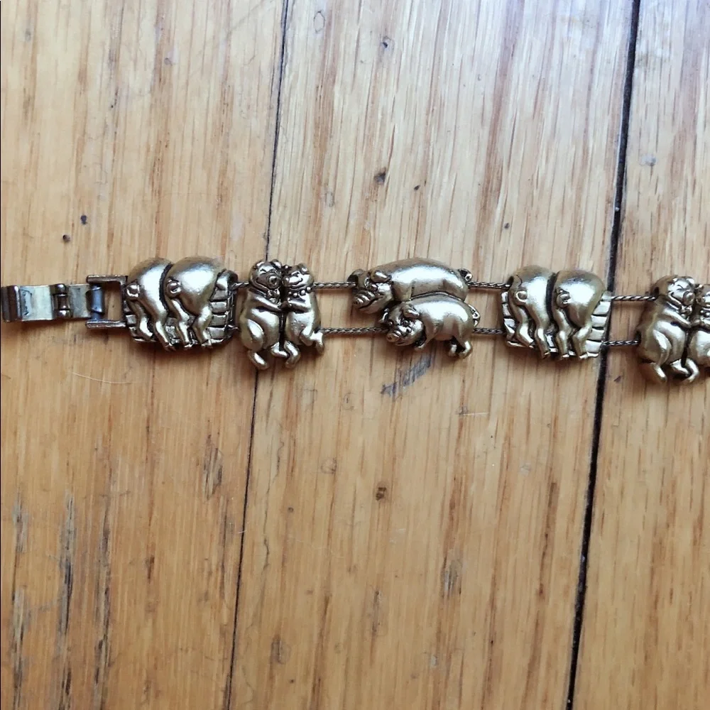 Vintage Gold Tone Piggy Bracelet